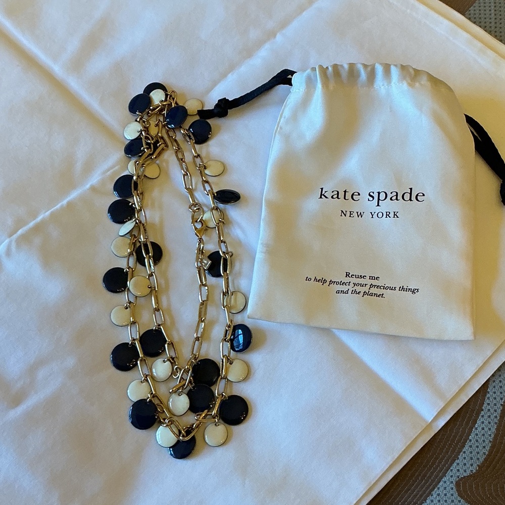 kate spade gold-tone necklace with navy blue and cream enamel discs - Picture 5 of 5